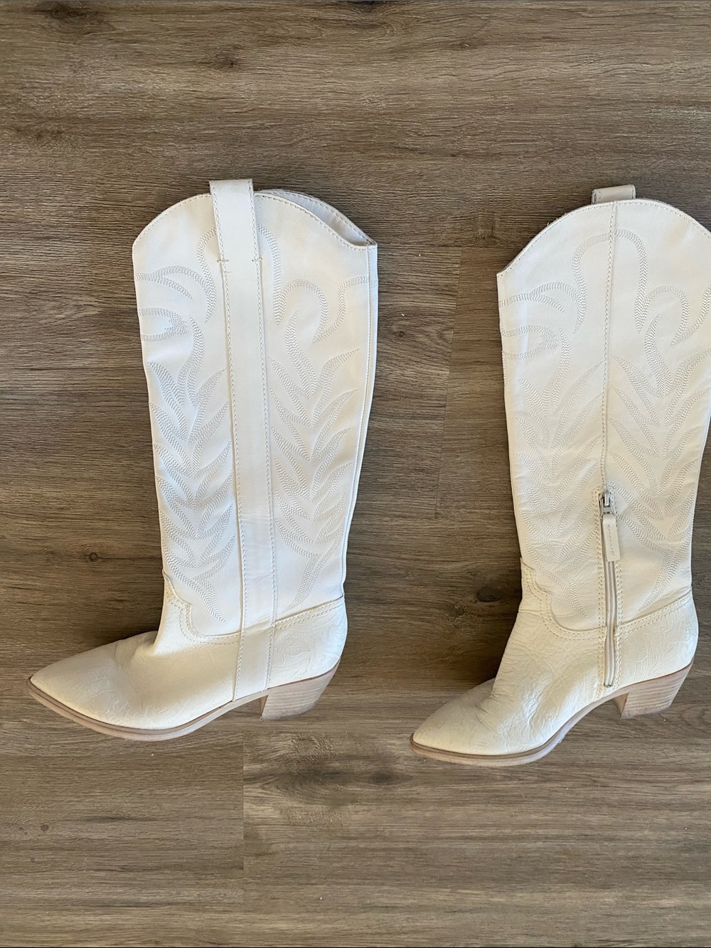 Dolce Vita Solei White Leather Embossed Knee-High Boots